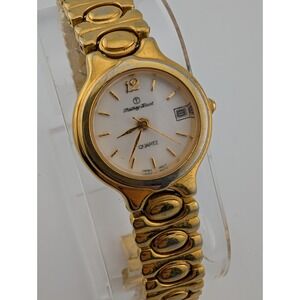 Mathey Tissot Watch Women 24mm Case Gold 7.25" Band Date- New Battery
